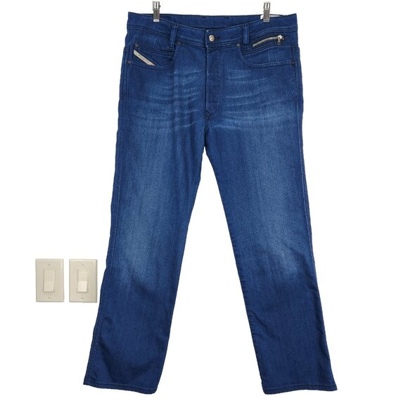 Diesel Industry Paddom Straight Jeans Mens 33 Blue Stretch Button Fly Hemmed